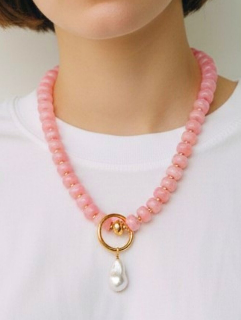 Chunky Pink Beaded Pearl Charm Necklace Coquette Soft Girl Balletcore Romantic